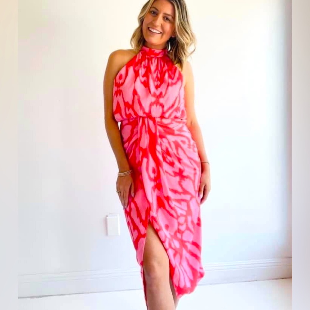 Vibrant Pink and Red Halter Dress
